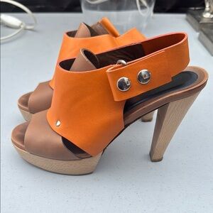 Marni Orange and Brown Heeled Sandals with Chunky Heel
